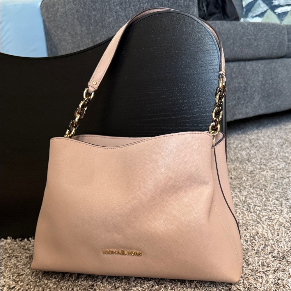 Michael Kors Pink Leather Shoulder Bag with Chain Detail